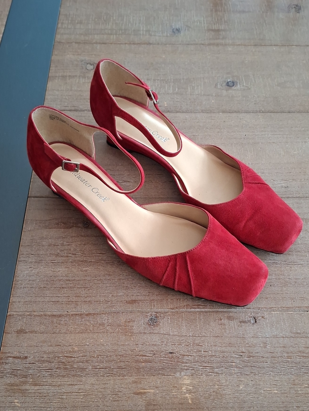 Coldwater Creek Genuine Suede Red Square-toe Wedge Kitten Heels (US 11)